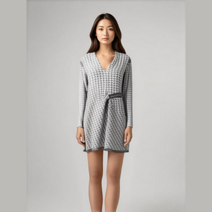P. Luca Milano Dress Woman's Large Gray Black Houndstooth Mini Fitted‎ Preppy